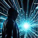 A digital storm of malicious code and abstract cyber threats, including AI-driven attacks and ransomware symbols, engulfs a vulnerable, glowing abstract representation of a modern European company. Below this chaos, a robust, luminous "emergency network" forms a strong, stable foundation, radiating resilience and order. The image contrasts the volatile digital danger with the quiet strength of preparation. Cinematic, high-contrast, futuristic, symbolizing protection.