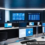Home 12 사이버 공격 예측을 위한 데이터 분석 기법 - A modern corporate cybersecurity operations center in Germany, featuring a diverse team of IT profes...