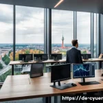 Home 17 사이버 공격 발생 후 고객 신뢰 회복 전략 - A modern corporate office setting in Germany with a diverse team of IT professionals urgently workin...