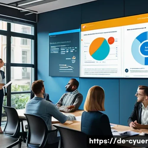 Home 33 사이버 공격 대응을 위한 문화적 변화 필요성 - A modern German office environment with diverse employees engaged in a cybersecurity awareness train...