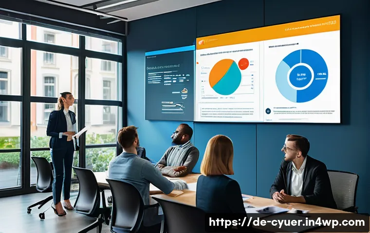 사이버 공격 대응을 위한 문화적 변화 필요성 - A modern German office environment with diverse employees engaged in a cybersecurity awareness train...