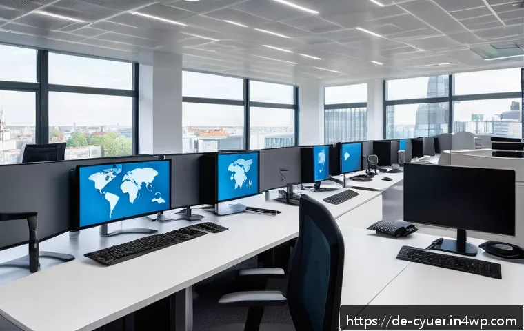 사이버 공격 발생 시 정보 보호 전략 - A modern German office environment showing a cybersecurity incident response team actively isolating...