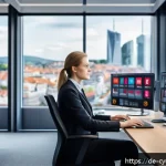 Home 18 사이버 공격의 경제적 영향 분석 - A modern small-to-medium sized German office environment showing diverse employees in business casua...