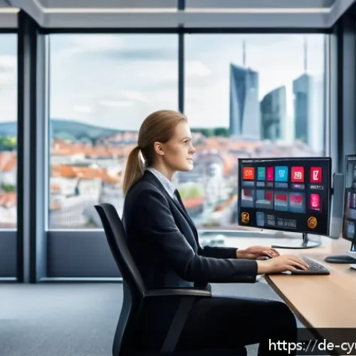 Home 30 사이버 공격의 경제적 영향 분석 - A modern small-to-medium sized German office environment showing diverse employees in business casua...