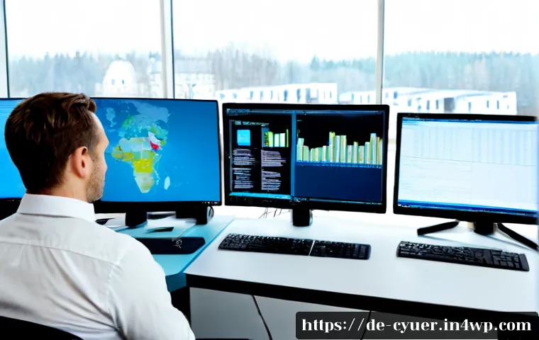 사이버 공격 대응을 위한 프로세스 자동화 - Photorealistic cybersecurity operations center in Germany, a focused IT security analyst at a clean ...
